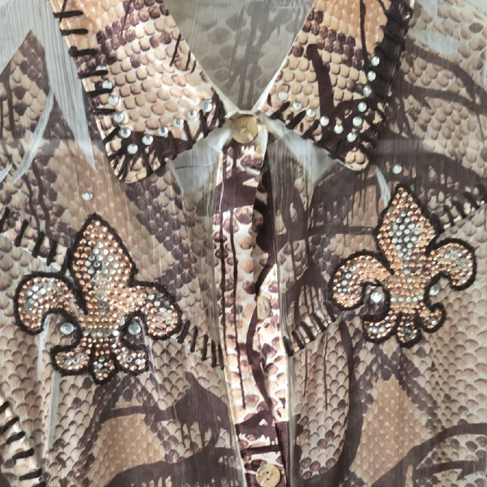 SPY Sheer Blouse with Brown and Cream Pattern - Snake Skin - Picture 4 of 7